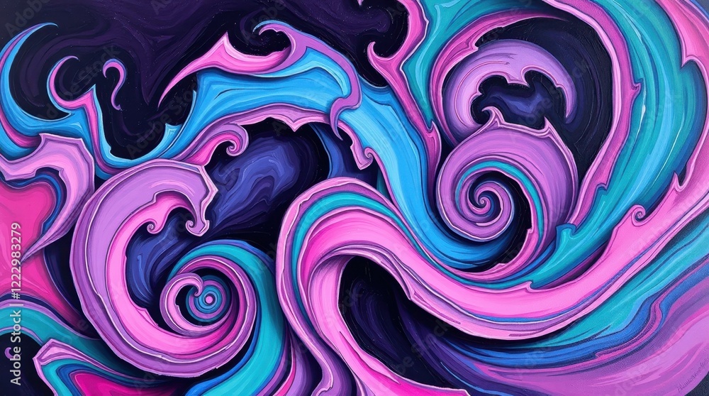Poster swirls of vibrant colors dance across a mystical canvas, creating an enchanting visual symphony