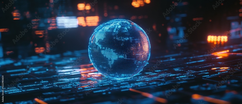 Poster digital globe, abstract data visualization and technology concept. global connections, virtual netwo