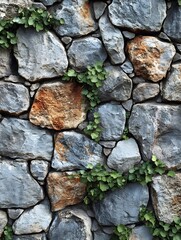 A background of rough stone walls with visible cracks and natural imperfections.
