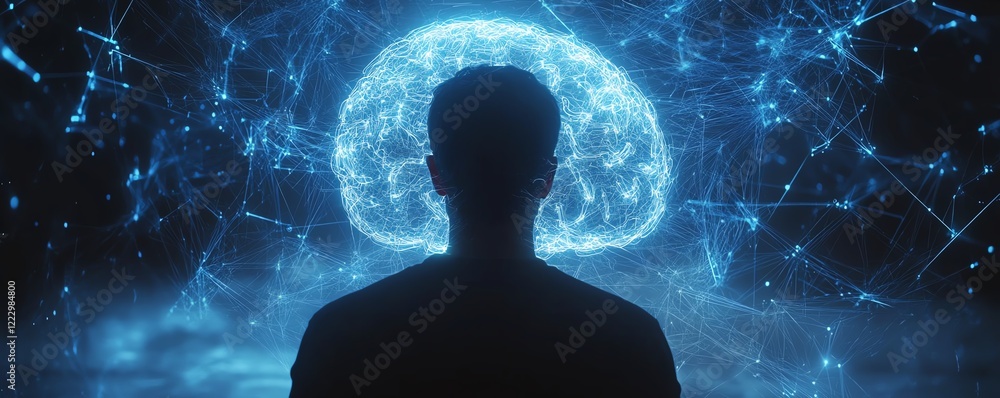 Aufkleber artificial intelligence concept with a man interacting with a virtual brain