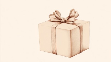 Obraz premium Beige gift box with brown ribbon bow.