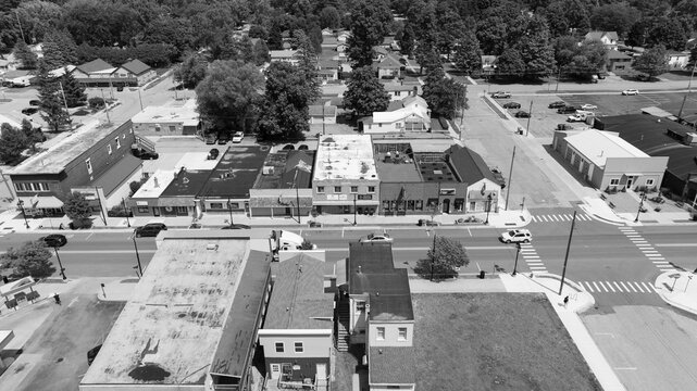 Cedar Springs, Michigan downtown in black and white.
