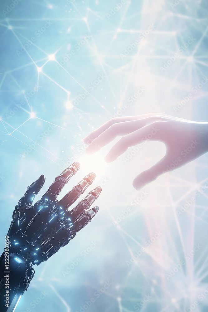 Canvas Prints robot hand and human hand reaching towards each other, symbolizing connection between technology and