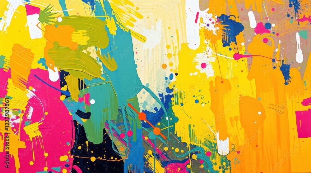 Poster vibrant abstract expression of colors blending harmoniously on a textured canvas during a serene aft