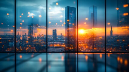 Fototapeta premium stunningly detailed and photographically realistic glass, reflecting the vibrant cityscape