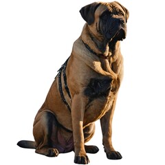 Obraz premium Bullmastiff dog breed standing against white background, AI Generated. Pensive Pug, A detailed shot of a pug dog with a contemplative expression, isolated on a white background.