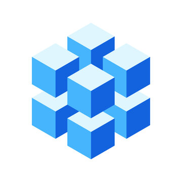 Abstract 3D blue cubes cluster.  Modern isometric design, perfect for technology, data, connection, or teamwork concepts. Ideal for websites, presentations, and marketing materials.