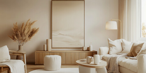 Modern Minimalist Living Room with Natural Light and Earth Tones