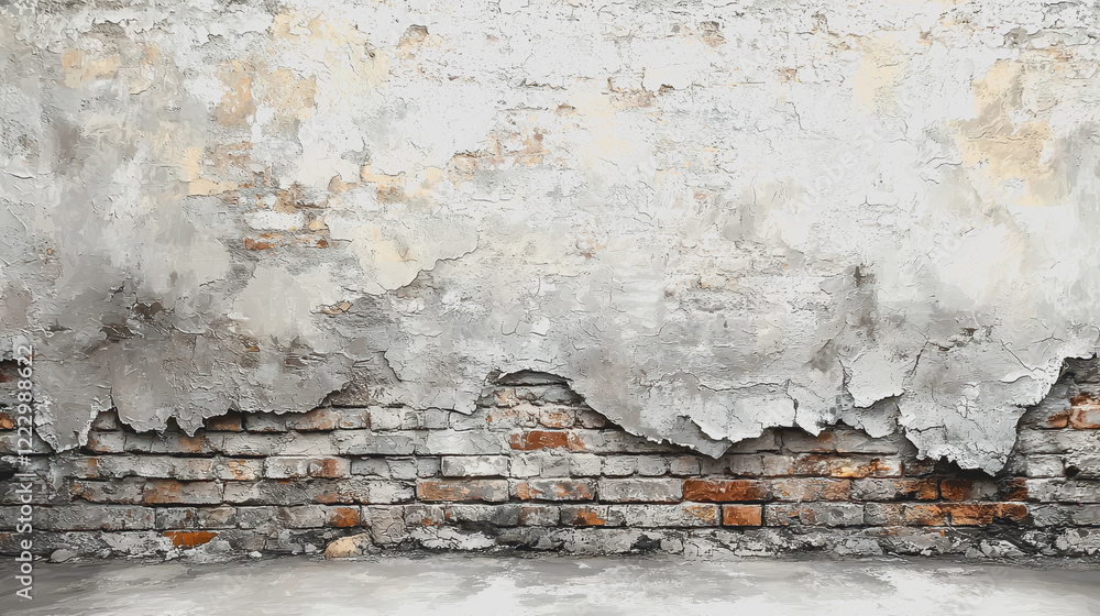 Poster brick wall with white paint texture and exposed bricks creating a rustic and industrial appearance f