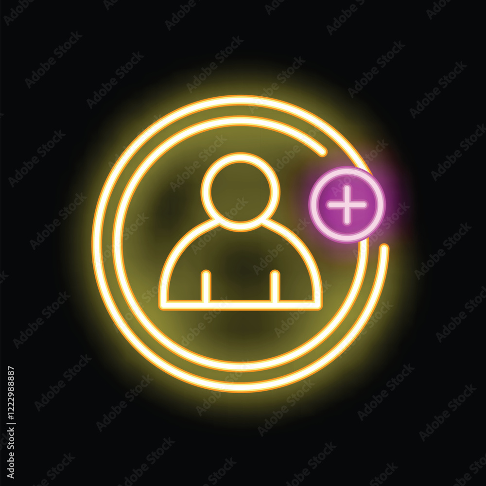 Aufkleber glowing neon icon representing the concept of adding a new user profile, perfect for projects relate