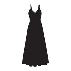 Women Spaghetti Strap Long Dress Silhouette Vector Illustration