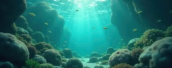 Fototapeta premium Deep teal underwater scene, blurred organic shapes , design, movement, mystical