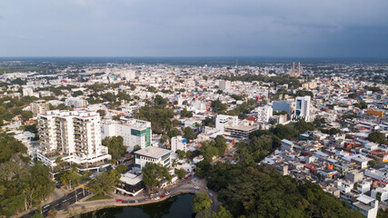 Obraz premium Afternoon aerial view of the skyline of downtown Villahermosa, Tabasco, Mexico.