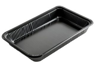 Isolated oblique black plastic food tray