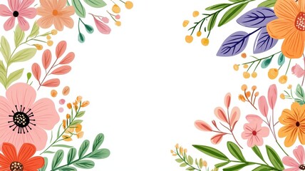 Vibrant floral frame surrounds a pristine white backdrop, offering a perfect space for text or design elements illustration greeting card copy space for your text
