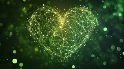 Abstract Green Digital Heartbeat on a Sparkling Green Background Technology Wellness Concept