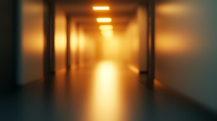 The hallway, softly illuminated in the sleek confines of a contemporary building, casts an enchanting aura of mystery and intrigue, particularly as the early evening hours unfold