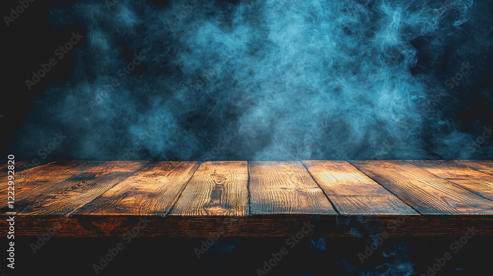 Aufkleber wooden table with smoke rising from its surface creating a mysterious and intriguing atmosphere in a