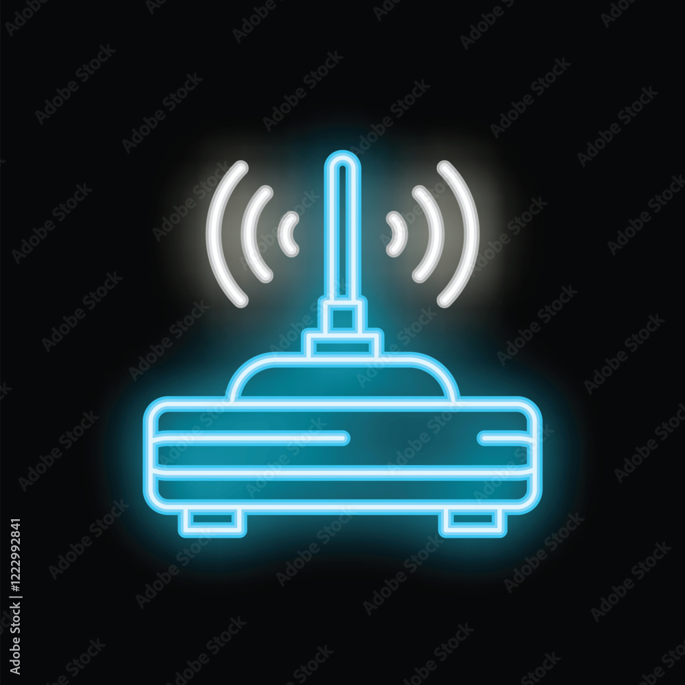 Poster neon style icon of a wifi router emitting a signal, ideal for tech or internet concepts