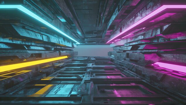 Neon futuristic environment with neon lights 