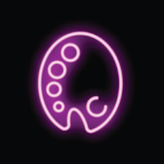 Vivid pink neon sign is glowing in the dark, shaped like an artist's palette