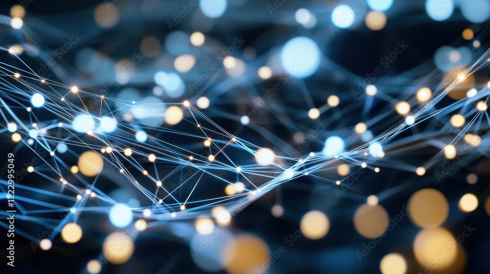 Poster network connections, abstract digital background with glowing lights and colorful particles, illustr