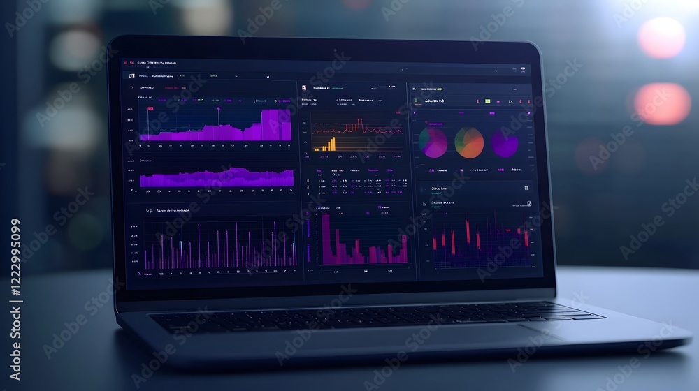 Aufkleber sleek laptop interface with colorful analytics widgets and vibrant digital backdrop
