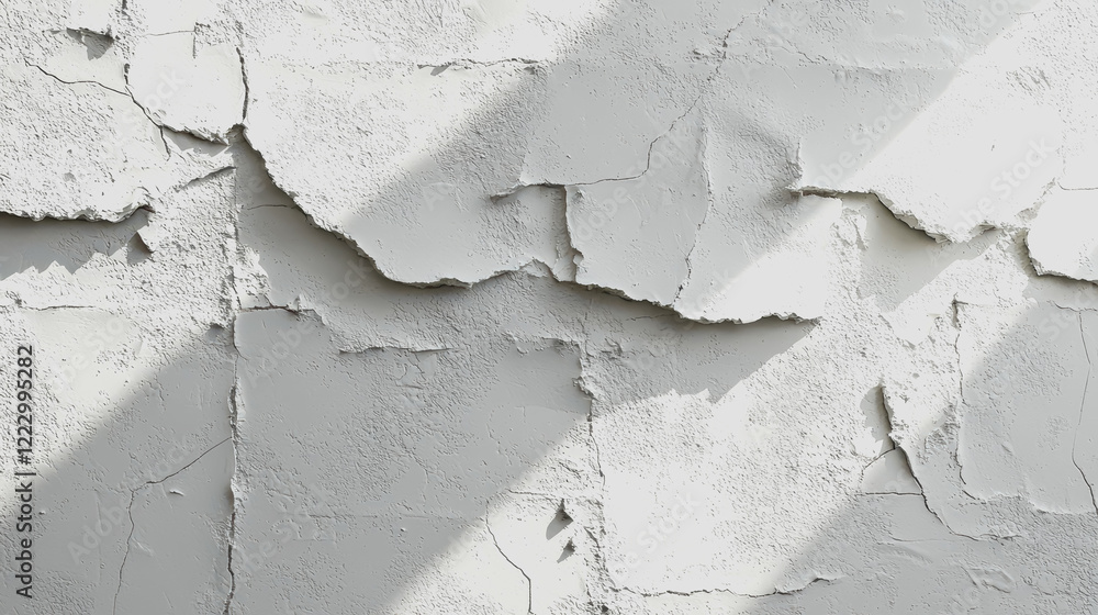 Poster white wall with peeling paint revealing layers of texture and color creating an aged appearance in a