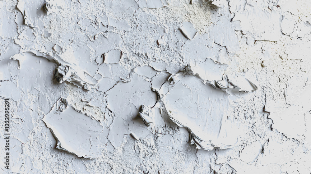 Poster white wall with peeling paint revealing texture and layers in an indoor setting creating a distresse