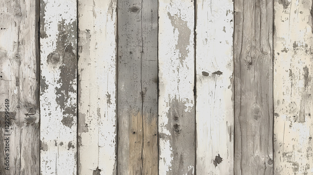 Poster wooden wall with peeling paint showing texture and weathering in a rustic environment with natural l
