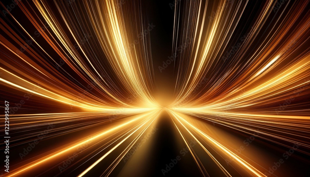 Poster abstract gold light streaks converging in a dark tunnel creating a futuristic and dynamic effect