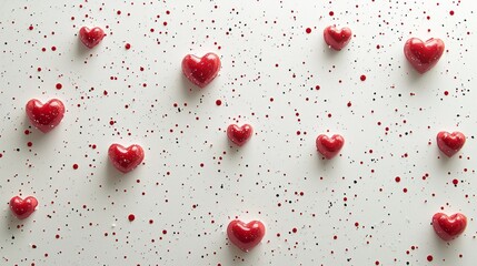Fototapeta premium Delicate red hearts punctuate a clean white canvas, creating a vibrant display that brings warmth and joy. This design is perfect for celebrations of love or friendship, radiating cheer