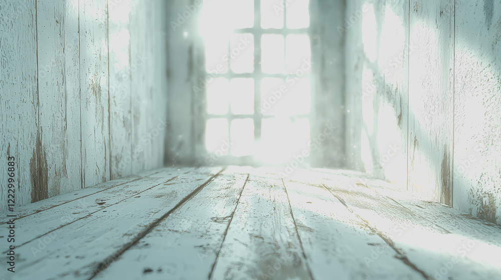 Poster wooden floor illuminated by natural light streaming through a window creating a warm and inviting at