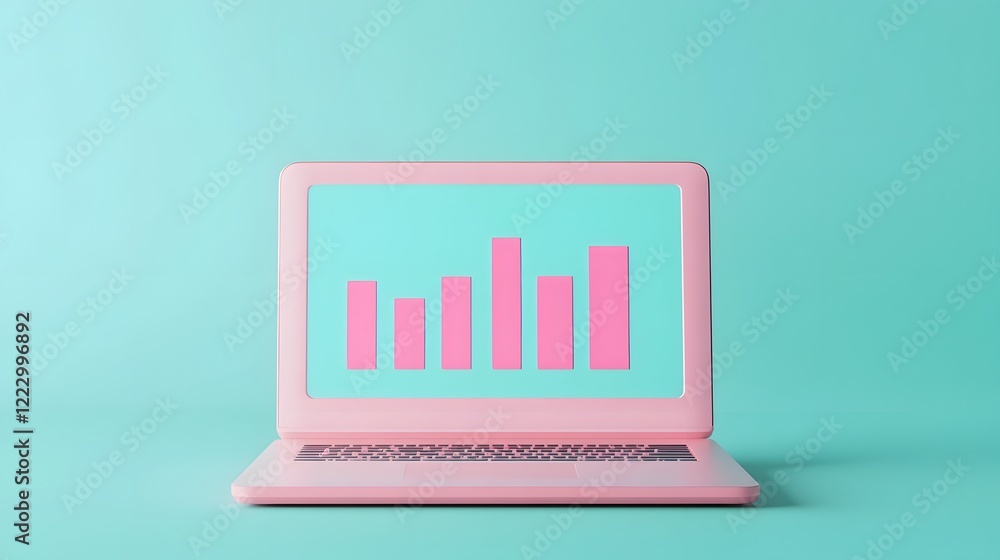 Aufkleber futuristic laptop displaying dynamic business metrics on soft blue background