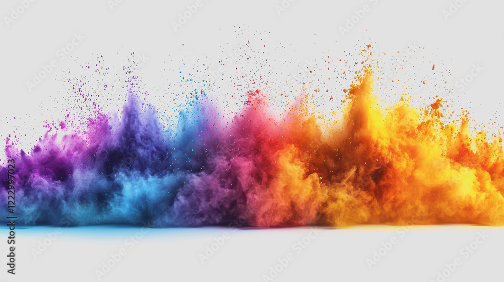 Poster colorful smoke explosion against a white background creating an artistic and vibrant visual effect f