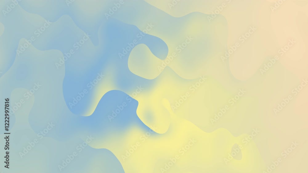 Poster Abstract animation of flowing pastel yellow and blue gradients creating a calming and serene atmosphere. Soft, wavy patterns smoothly transition across the screen. 