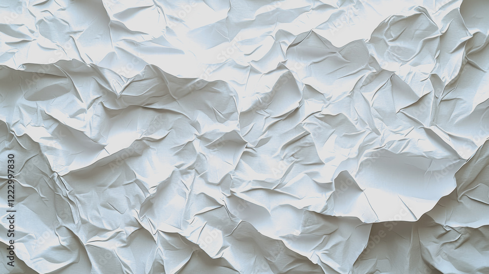 Poster crumpled paper texture on a white background showcasing various folds and wrinkles for use in design