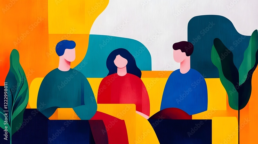 Aufkleber cozy business team collaborating on problem-solving in flat design