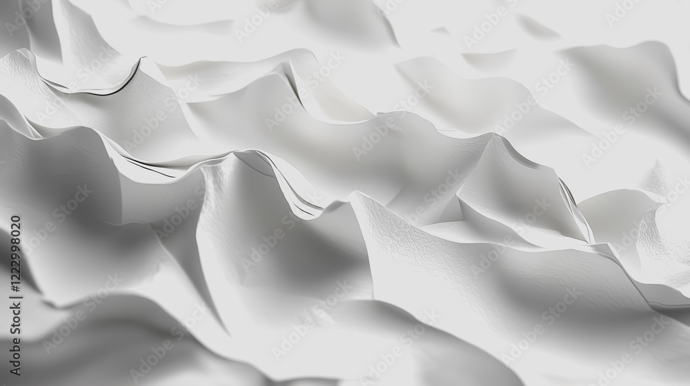 Poster a white wall covered with multiple white sheets arranged in an organized manner creating a minimalis