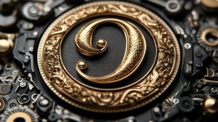 Obraz premium Golden Number Nine Ornate Mechanical Design