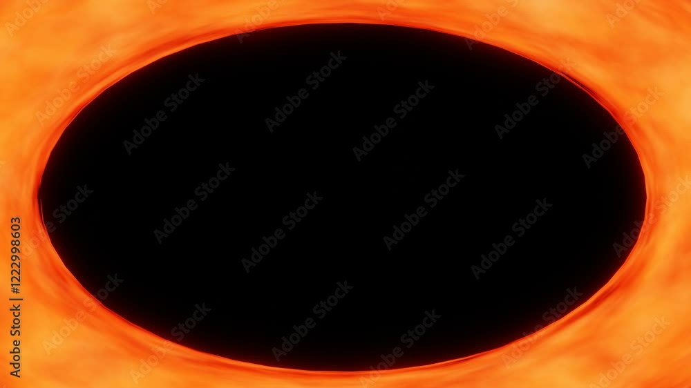 Poster flashing red fire color round frame on black background. 3d render animation
