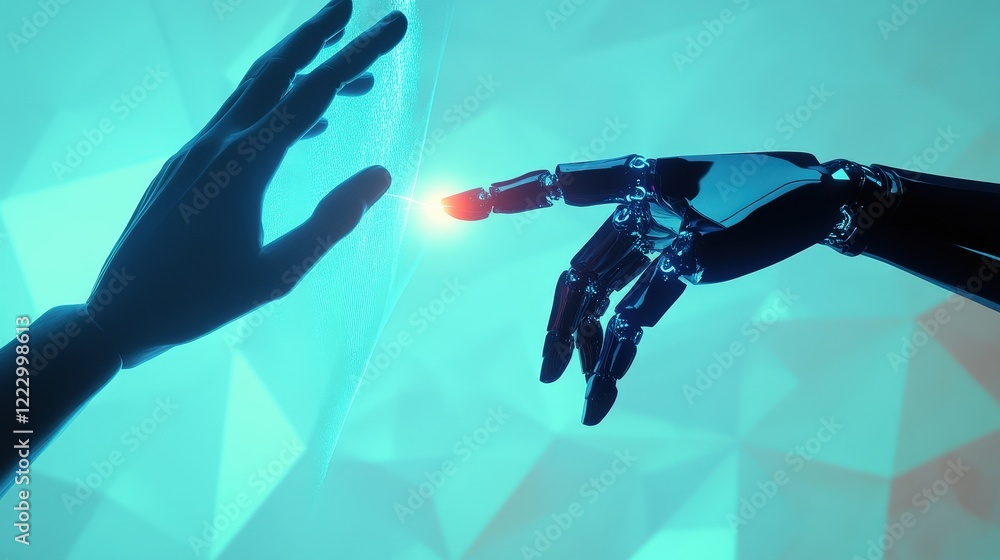 Aufkleber robot hand reaching out to human hand, symbolizing the connection between technology and humanity, i