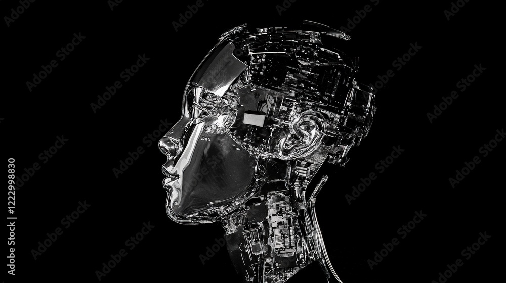Aufkleber robot head profile, showcasing advanced technology and artificial intelligence design. futuristic co