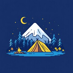 Fototapeta premium Nighttime Camping Scene Featuring Mountain and Tent