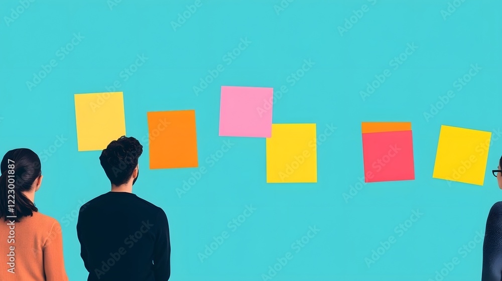 Aufkleber vibrant workspace brainstorming with colorful sticky notes in flat design