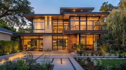 Fototapeta premium A smart home with integrated security systems, smart thermostats, and modern design elements.