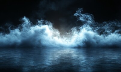 Obraz premium A tranquil cloud of misty blue smoke spreading subtly over a shadowy background.