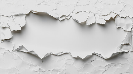 Fototapeta premium White torn wall with a circular hole in the middle exposing the interior structure behind it