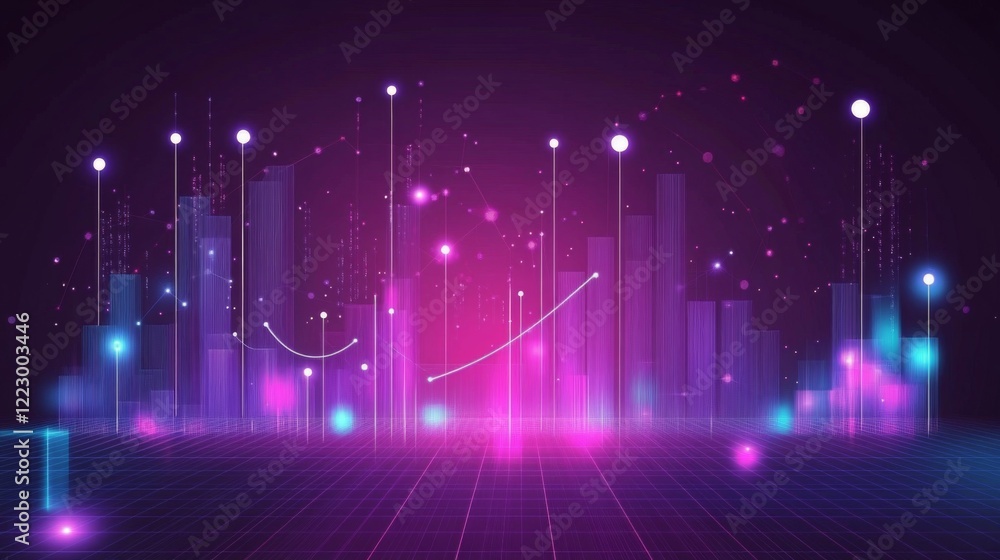 Aufkleber An abstract financial graph with glowing data points and smooth lines, set against a dark gradient background, conveying a modern and high-tech feel