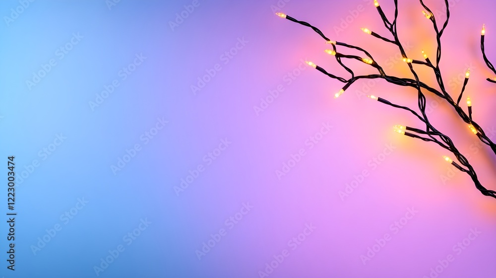 Poster decorative string lights on a gradient background in soft colors